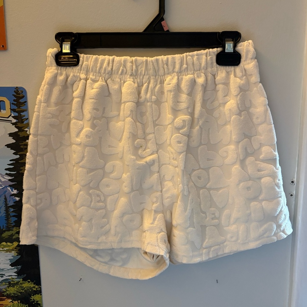 Women's White Textured Shorts